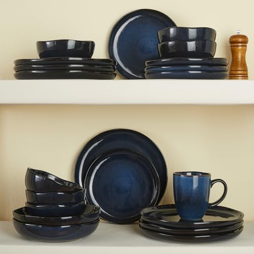 Pokini Plates and Bowls Sets, 16 Pieces Dinnerware Set for 4 with Pasta Bowls, Handmade Dishes Set, Chip Resistant Dishware Sets, Microwave Safe Dinner Set, Designed for Interactive Meals, Starry Blue - Image 7