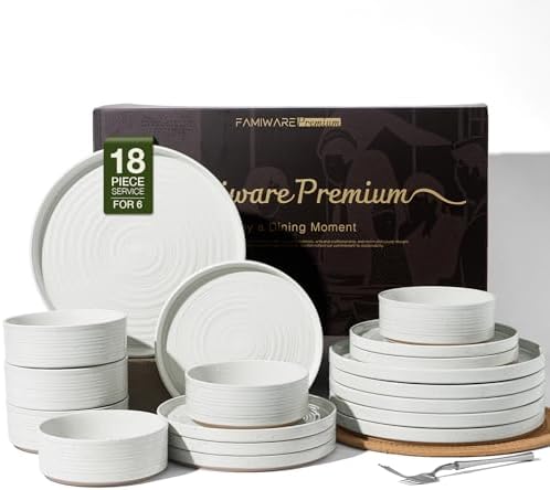 Stoneware Dinnerware Sets, Plates, Bowls, Dishes Set for 6 by FamiwarePremium