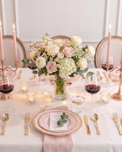 Hioasis 350 Pcs Pink and Gold Plastic Plates for Wedding & Party - Image 5