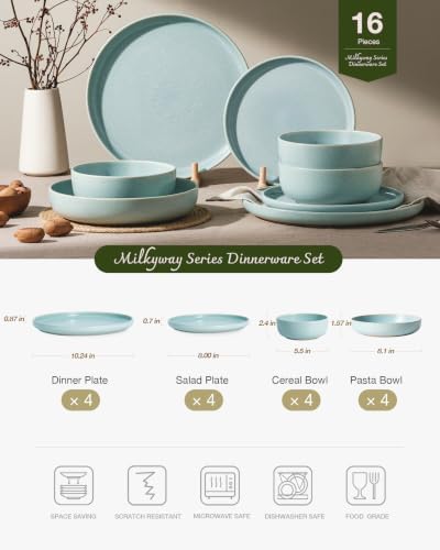 Famiware Milkyway 16-Piece Stoneware Dinnerware Set, Light Blue - Image 2