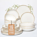 Pokini Stoneware Dinnerware Sets for 4, 16Pcs Ceramic Plates and Bowls Sets by Pokini