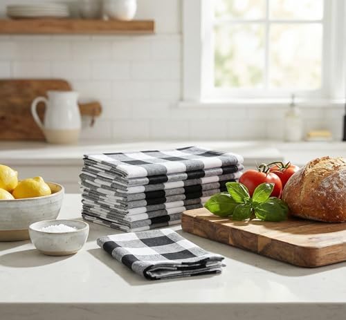 The Beer Valley Set of 12 Checked Cloth Napkins 16x16 Inch - Black White - Image 6