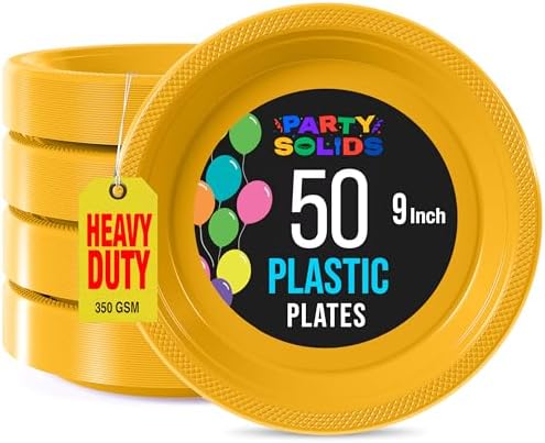 Exquisite Party Solids Sturdy Yellow Plastic Plates 9" Party Plates 50 Pcs by Exquisite