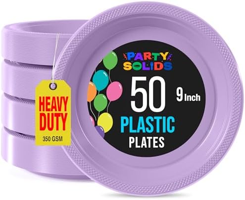 Party Solids Sturdy Lavender Plastic Plates 9" Party Plates 50 Pcs by Exquisite