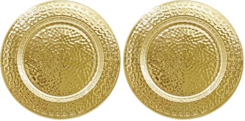Brightalk 13-Inch Stainless Steel Hammered Charger Plates, Gold Dinner Plate Chargers Set of 6, Round Server Ware Charger Plate (Pack of 2) by Brightalk