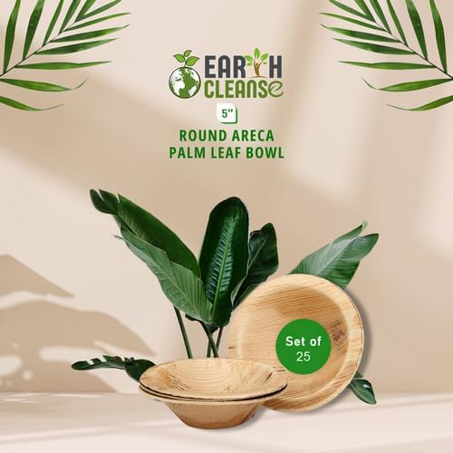 Areca Palm Leaf Round Bowls 5-Inch, Pack of 25