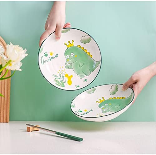 Set of 5 Porcelain Plates with Dinosaur Pattern, 7 inch Large Dessert Salad Ceramic Dinner Plates, Serving Pasta Dishes for Steak, Pasta, Pizza, Appetizer (Dishwasher & Microwave Safe) - Image 6