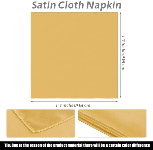MCEAST Satin Cloth Napkins and Napkin Rings Set of 8, Smooth Fabric Table Napkins and Napkin Holder for Wedding, Birthday Dinner Party, Family Gatherings, Table Decor (Gold, 17 x 17 Inches) - Image 2