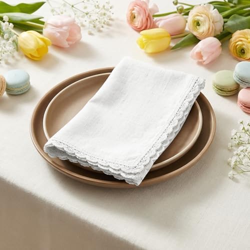 The Beer Valley Set of 12 Flax Lace Cloth Napkins 20x20 Inch - White - Image 5