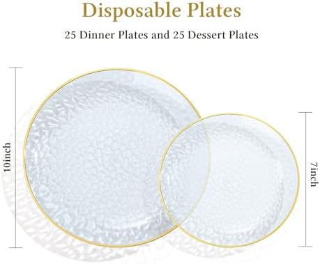 realluck 50Pcs Clear Blue Plastic Plates with Gold Rim - Image 4