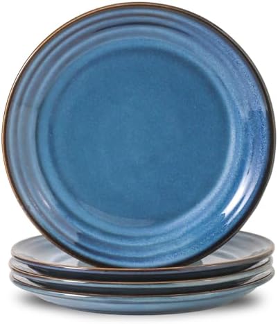HASENSE Dessert Plates Set of 4, 8 Inch Porcelain Salad Dinner Plates Set for Kitchen, Flat Serving Dishes for Appetizer, Pasta, Side Dish, Snack, Microwave and Dishwasher Safe, Blue by Hasense