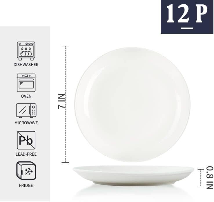 7" White Porcelain Dinner Plates Set of 12 - Image 2