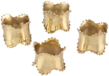 SARO LIFESTYLE Beaded Edge Metal Napkin Rings (Set of 4) - Classic Design Napkin Holders with Scalloped Rim for Formal Dining, Holiday Tables, Dinner Parties, and Special Occasions, Gold - Image 3
