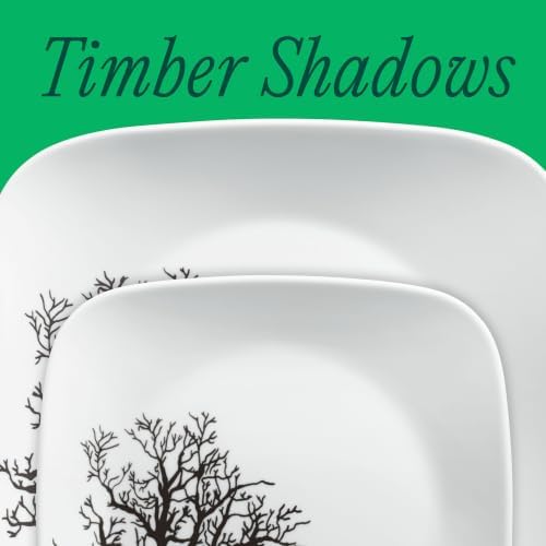 Corelle Vitrelle 18-Piece Service for 6 Dinnerware Set Triple Layer Glass and Chip Resistant, Lightweight Square Plates and Bowls Set, Timber Shadows - Image 2