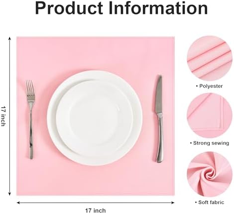 Wolkemer Set of 4 Pink Cloth Napkins 17 x 17 Inches Solid Washable Polyester Dinner Napkins with Hemmed Edges for Dinners Parties Weddings Banquets Events Table Decoration - Image 5