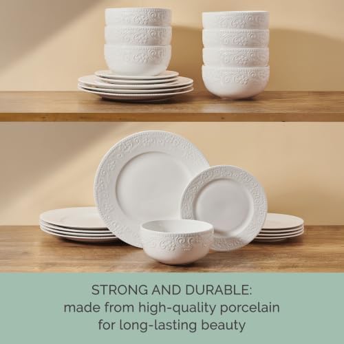 Pfaltzgraff Charm 24 Piece Dinnerware Set, White Porcelain Plates, Bowls - Image 4