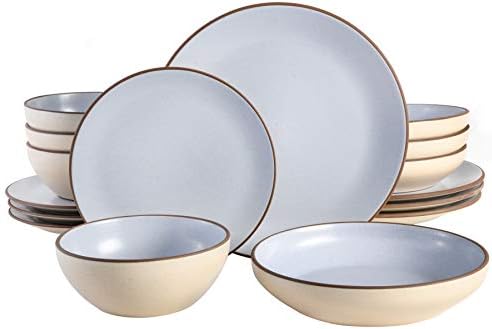 Gibson Elite Contempo Classic Double Bowl Dinnerware Set, Service for 4 (16pcs), Light Blue by GibsonHomewares
