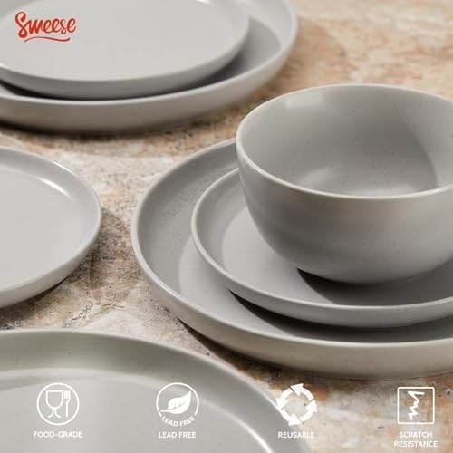 Sweese Dinnerware Sets Service for 4, 12 pcs Matte Speckled Glaze Plates and Bowls Sets, Handmade Ceramic Dish Set, Highly Chip and Crack Resistant Modern Plate Set, Grey - Image 3