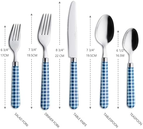 ANNOVA Silverware Set Stainless Steel Colorful Tableware Kitchen Flatware Set Utensils, Includes Dinner Knives, Forks, Spoons, Salad Forks & Dessert Spoons (Dark Blue/Checkered, 20 Pieces) - Image 4