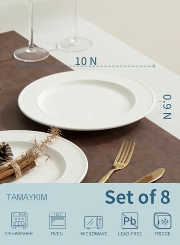 10 Inch Porcelain Salad Dinner Plates, 8 Pieces, White - Image 3