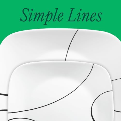 Corelle 18-Piece Service for 6 Dinnerware Set Triple Layer Glass and Chip Resistant, Lightweight Square Plates and Bowls Set, Simple Lines - Image 2