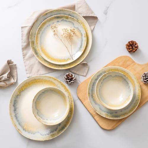 DOMICREVERY Ceramic Dinnerware Sets for 4, 12 pcs Plates and Bowls Sets - Image 2