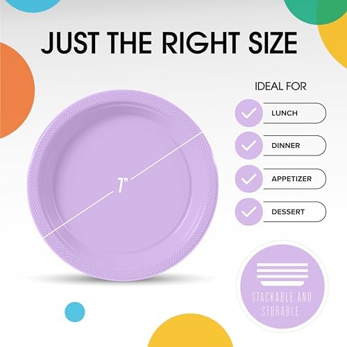 Exquisite Party Solids Sturdy Lavender Plastic Plates 7" Cake Plates 50 Pcs - Image 3