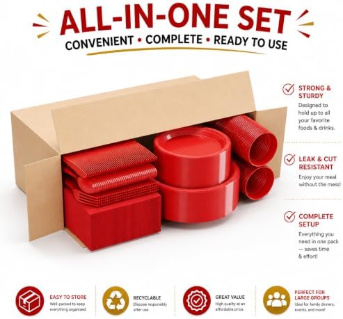 Exquisite 350 Pcs Red Plates and Napkins Party Supplies Plate Sets - Image 5