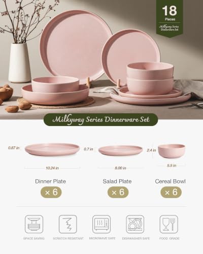 Famiware Milkyway 18-Piece Stoneware Dinnerware Set, Light Pink - Image 2