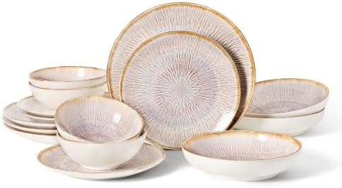 DOMICREVERY Ceramic Dinnerware sets for 4, 16 Pcs Plates and Bowls Sets by Unknown