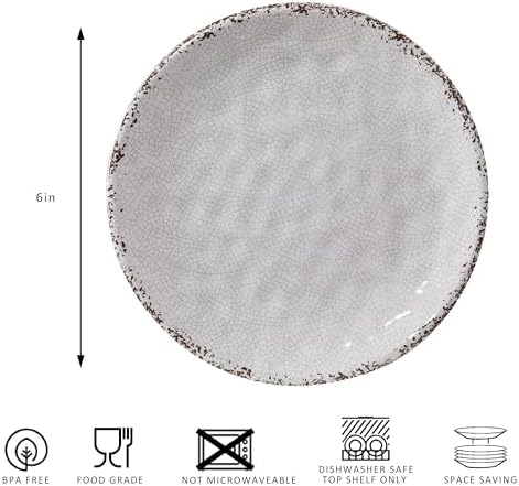 Farmhouse Melamine 6 Inch Appetizer plate, Small Serving Dinnerware/Snack/Party/Kitchen/Dinner/Dessert Plates, Set of 8, White - Image 5