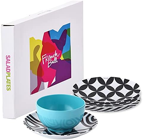 French Bull Assorted Plates - 4 Piece Set - 9 inch Melamine Salad Plates Set of 4 - Melamine Dinnerware for Indoor and Outdoor - Assorted Black and White - Image 4