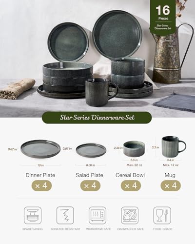 Famiware Star Dinnerware Sets with Mugs, Ceramic Plates and Bowls Set for 4 - Image 3