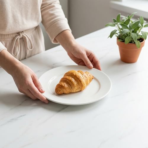 Ceramic Dessert Plates Set of 6, White Porcelain Round Shaped Dinner Plates, 8 Inch Small Salad Appetizer Plates, Dishwasher Microwave Oven Safe - Image 2