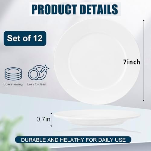 12 Pcs Porcelain Dessert/Salad Plate, 7 Inch, Small White Plates - Image 2