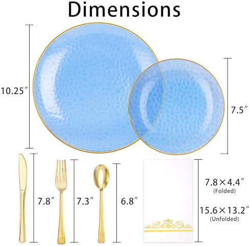 150 Pcs Blue Plastic Dinnerware Set, Disposable Plates for 25 Guests - Image 6