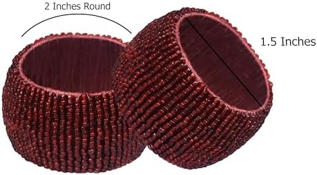 COTTON CRAFT Glitz Handmade Beaded Napkin Rings - Set of 12 - Burgundy - Image 3