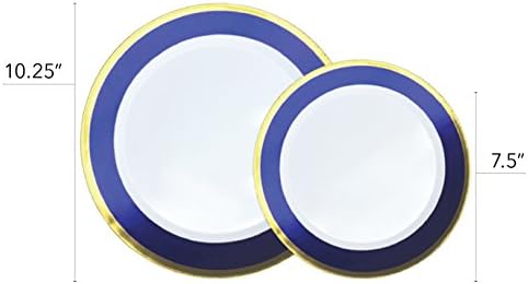 50 Piece Disposable Plates - Heavy Duty Plastic Dinnerware for Wedding Birthday Party Holiday Baby Shower - Includes 25 Dinner Plates and 25 Dessert Plates (Blue and Gold) - Image 4