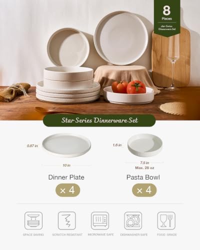 Famiware Star 8-Piece Plates and Bowls, Stoneware Dinnerware Dish Set for 4 - Image 2
