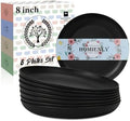 Homienly Wheat Straw Plates Unbreakable Deep Dessert Plates Set of 8 Plastic Plates Reusable Microwave Safe Plate for Kitchen Camping Party Dishwasher Safe Stackable Appetizer Plates (8in, Black) by HOMIENLY