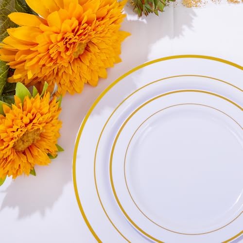 WELLIFE 700 Pieces Gold Plastic Dinnerware Set for 100 Guests - Includes Plates, Cups, Napkins, and Disposable Cutlery - Elegant White & Gold Design, Perfect for Parties and Events - Image 6