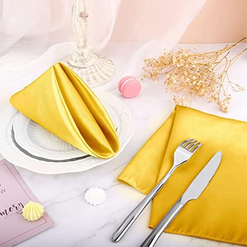 ANECO 16 Pack Square Satin Napkin Bright Silk Table Napkin Soft Smooth Fabric Table Napkin for Wedding Banquet Party Decoration, Yellow, 20 x 20 Inch - Image 5
