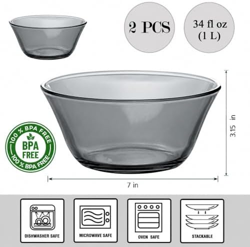 STP GOODS Glass Dinner Plates Set of 2 – Borosilicate Salad & Soup Plates, Transparent Glass Serving Plates for Pasta, Bread, Dessert & Appetizers, Dishwasher Safe Tableware (Gray 2 pcs) - Image 2