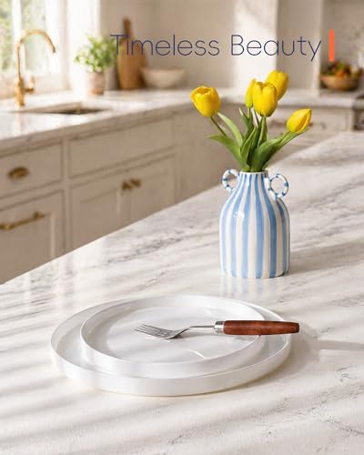 LaGlint 8 Inch Salad Plate Set of 6, White Opal Glass Round Plates - Image 3