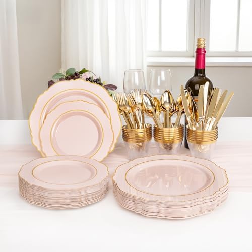Liacere 700PCS Pink Plastic Plates-Dinnerware Sets for 100 Guests-200 Disposable Plates(10inch,7inch),300 Pink Plastic Silverware,100 Cups,100 Napkins for Wedding&Galentines Day&Baby Shower - Image 5