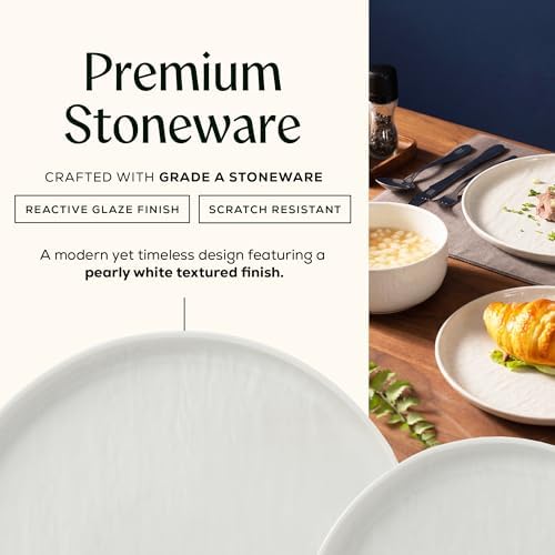 Joseph Sedgh Collection Durable Stoneware Dinnerware Set with Reactive Glaze Finish, 12-Piece, Kai White - Image 5