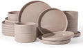 Famiware Stoneware Dishes Dinnerware Sets for 6, Ribbed Plates and Bowls by Famiware
