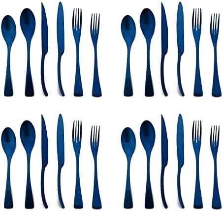Luxury 18/10 Stainless Steel Matte Blue Cutlery Flatware Set - Utensil Set Steak Spoons and Forks Knife Silverware Set,Service for 4 (24-Piece) by Uniturcky