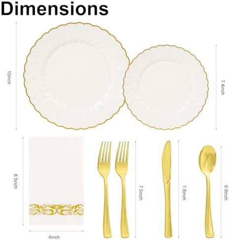 Lullaby 140PCS Ivory Scalloped Plastic Plates Set for Party (20 Guests) - Image 2
