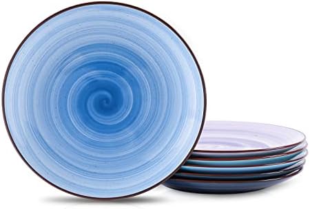 Selamica Ceramic 10 inch Dinner Plates, Large Pasta Dessert Salad Plates, Porcelain Serving Plate for Appetizer, Pancakes, Steak, Set of 6, Black Speckles, Gradient Blue by Selamica